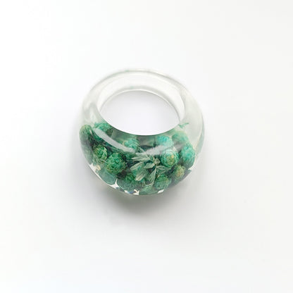 Fashion Transparent Epoxy Flower Durable Leaves Rings