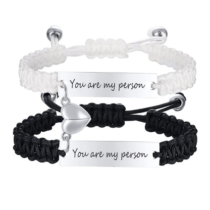 Stainless Steel Suit Curved Lettering Couple Black White Bracelets