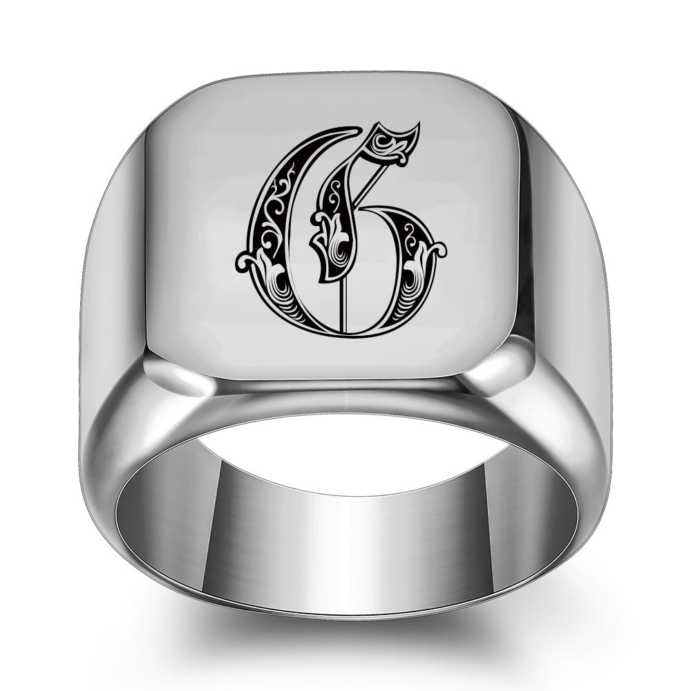 Men's English Initial Letter Titanium Steel Retro Rings