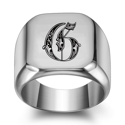 Men's English Initial Letter Titanium Steel Retro Rings