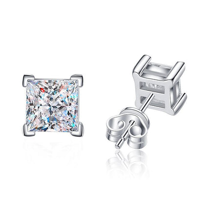 Women's Sterling Sier For Platinum Plated Simple Princess Square Earrings