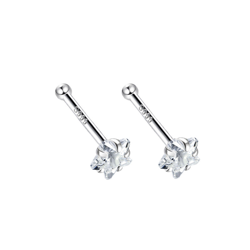 Sier Zircon Ear Light Luxury Minority Double-headed Bone Earrings