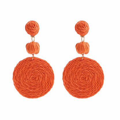 Bohemian Raffia Round Summer Beach Vacation Earrings