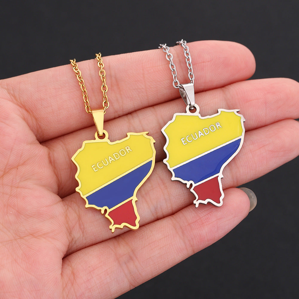 Women's & Men's Fashion Stainless Steel Ecuador Map For Necklaces