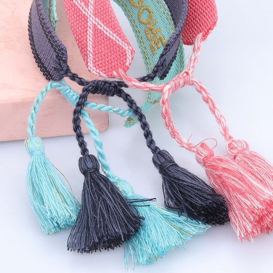 Women's & Men's Couple Letter Embroidery Wrist Strap Tassel Bracelets