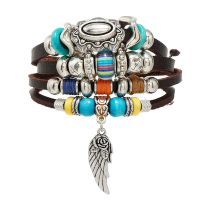 String Beads Feather Turquoise Colored Glaze Bracelets