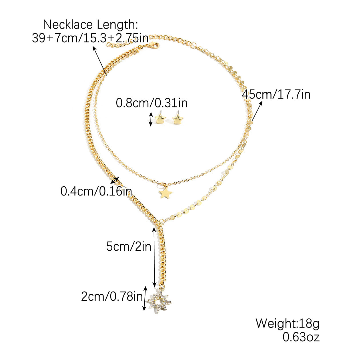 Jewelry Suit Five-pointed Star Twin Zircon Necklaces