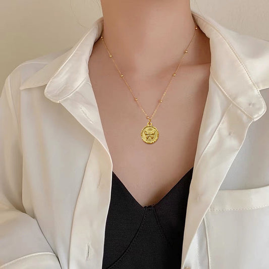 Steel Round Butterfly Minimalist Furnace Real Gold Female Clavicle Necklaces