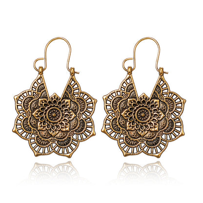 Metal Hollow Flower Bohemian Carved Palace Earrings