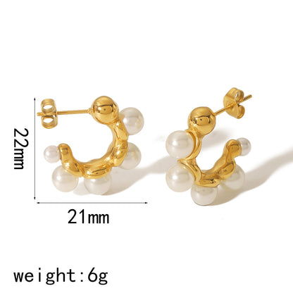 Fashion High-grade Pearl Titanium Steel Electroplated Earrings