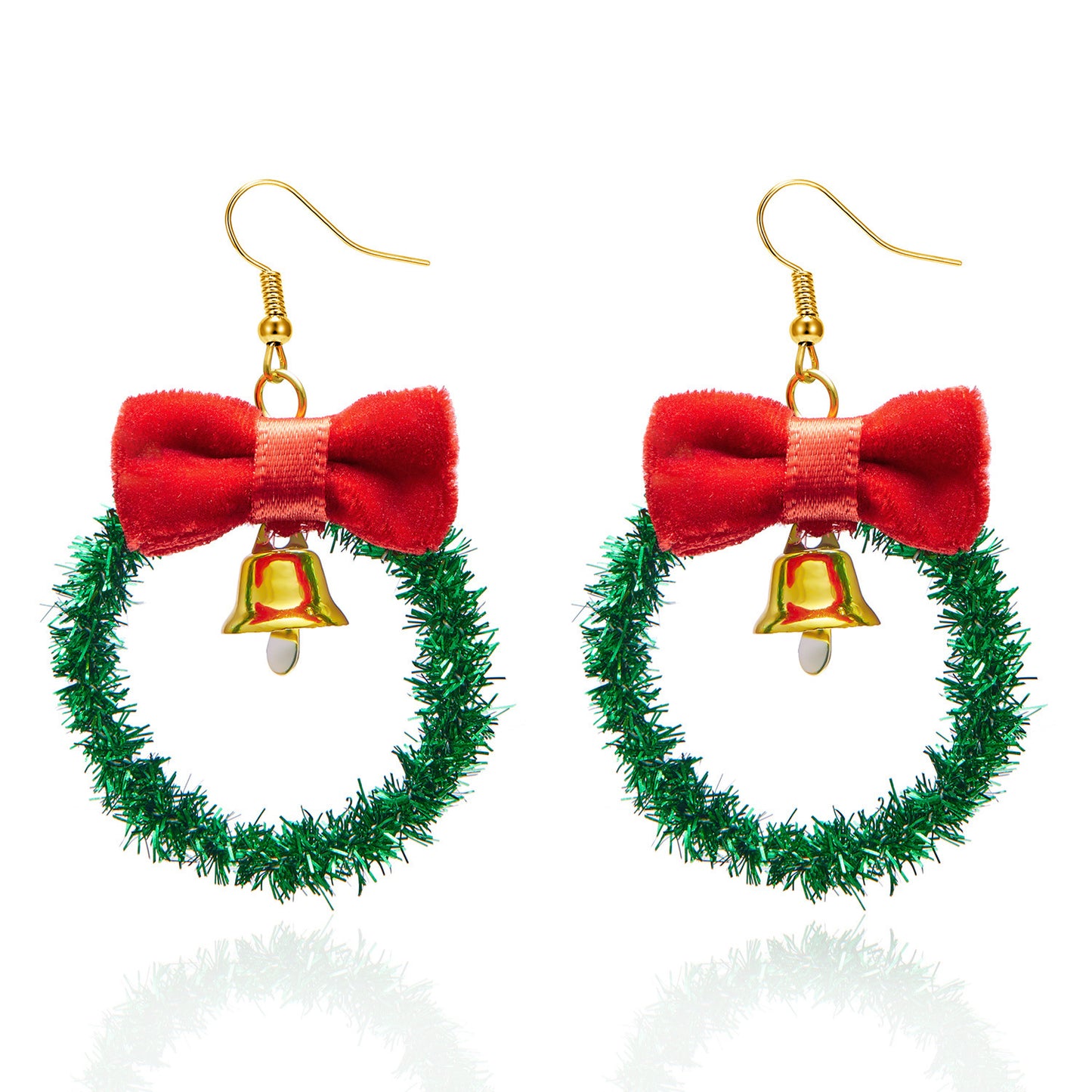 Diamond Christmas Tree Bow Garland Bell Earrings