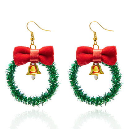 Diamond Christmas Tree Bow Garland Bell Earrings