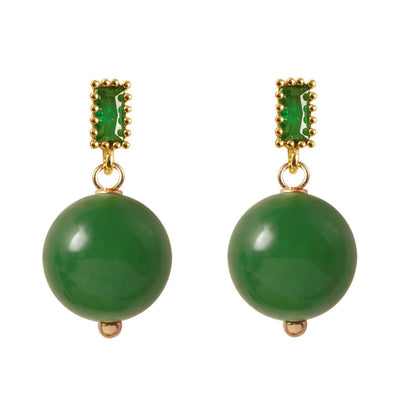 Chinese Emerald Chalcedony Light Luxury Minority Earrings