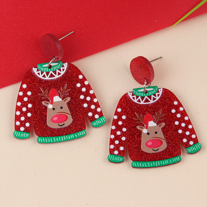 Women's Sweater Christmas Snowflake Santa Claus Cartoon Earrings