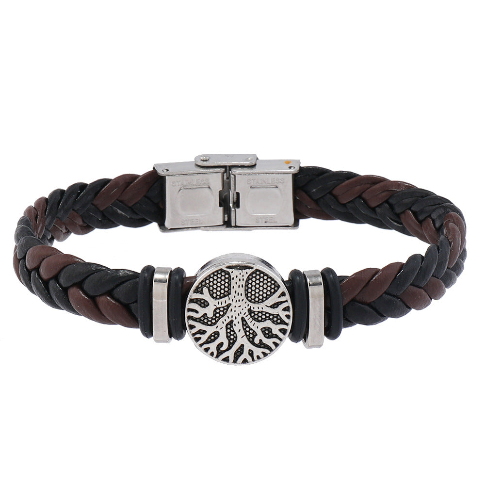 Men's Buckle Jewelry Personality Peace Tree Leather Lucky Gift Bracelets