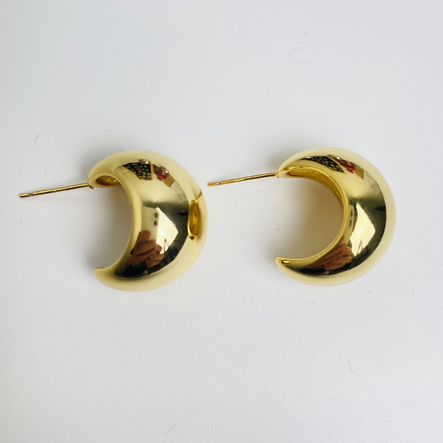 Women's Plated Real Gold Metallic Shaped Moon Glazed Earrings