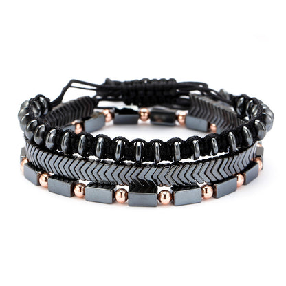 Men's Frosted Wooden Bead Hematite Beaded Suit Bracelets