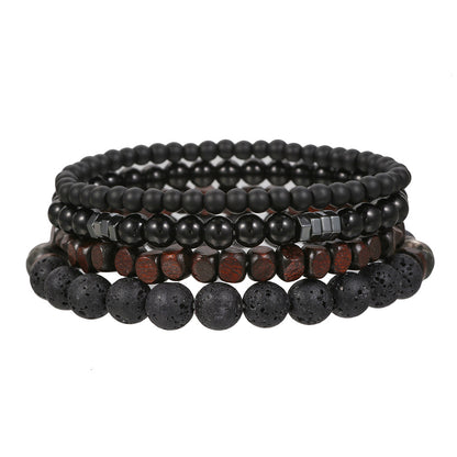 Men's Frosted Wooden Bead Hematite Beaded Suit Bracelets