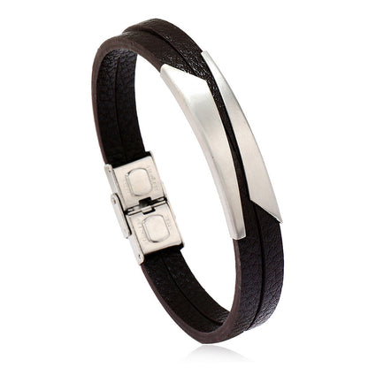 Men's Stainless Steel Fashion Titanium Imitation Leather Bracelets
