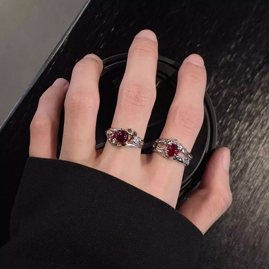 Style Irregular Redstone Open Female Cold Fashion Personality Rings