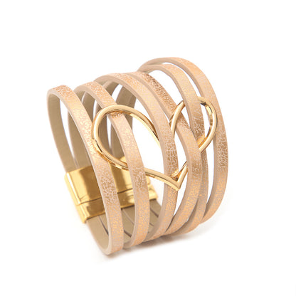 Women's High Quality Leather Fashion Love Heart Color Bracelets