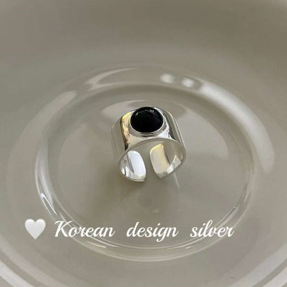 Bright Sier Ornament Sterling Black Agate Rings