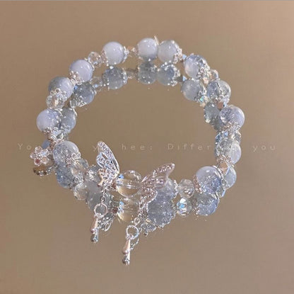 Women's & Men's Style Butterfly Glaze Green Half Trendy Temperament Show White Bracelets