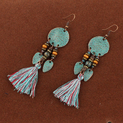 Tassel Turquoise Retro Imitation Miao Sier Minority National Style Earrings