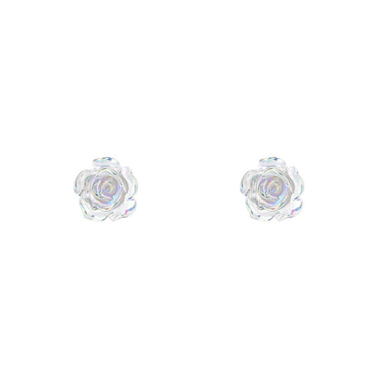 Women's Sterling Sier Cool Colorful White Rose Earrings