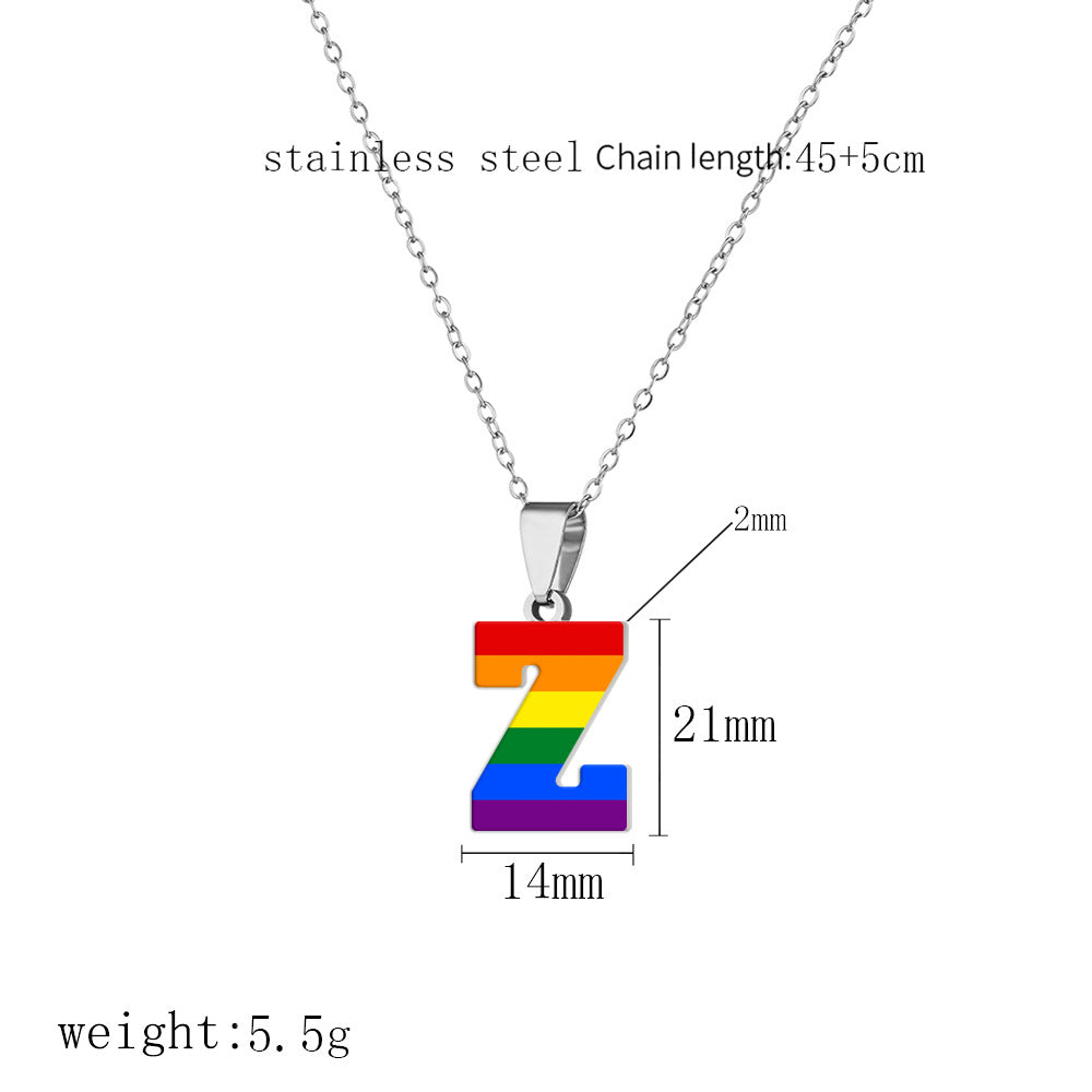 Women's Color Rainbow Letter Printing Titanium Steel Stainless Pendants