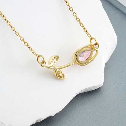 Plated Real Gold Inlaid Zircon Tulip Design Temperament Wild Pendants