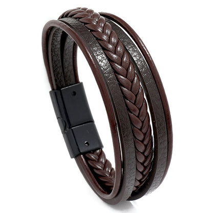 Men's Fashion Vintage Weave Leather Simple Alloy Bracelets