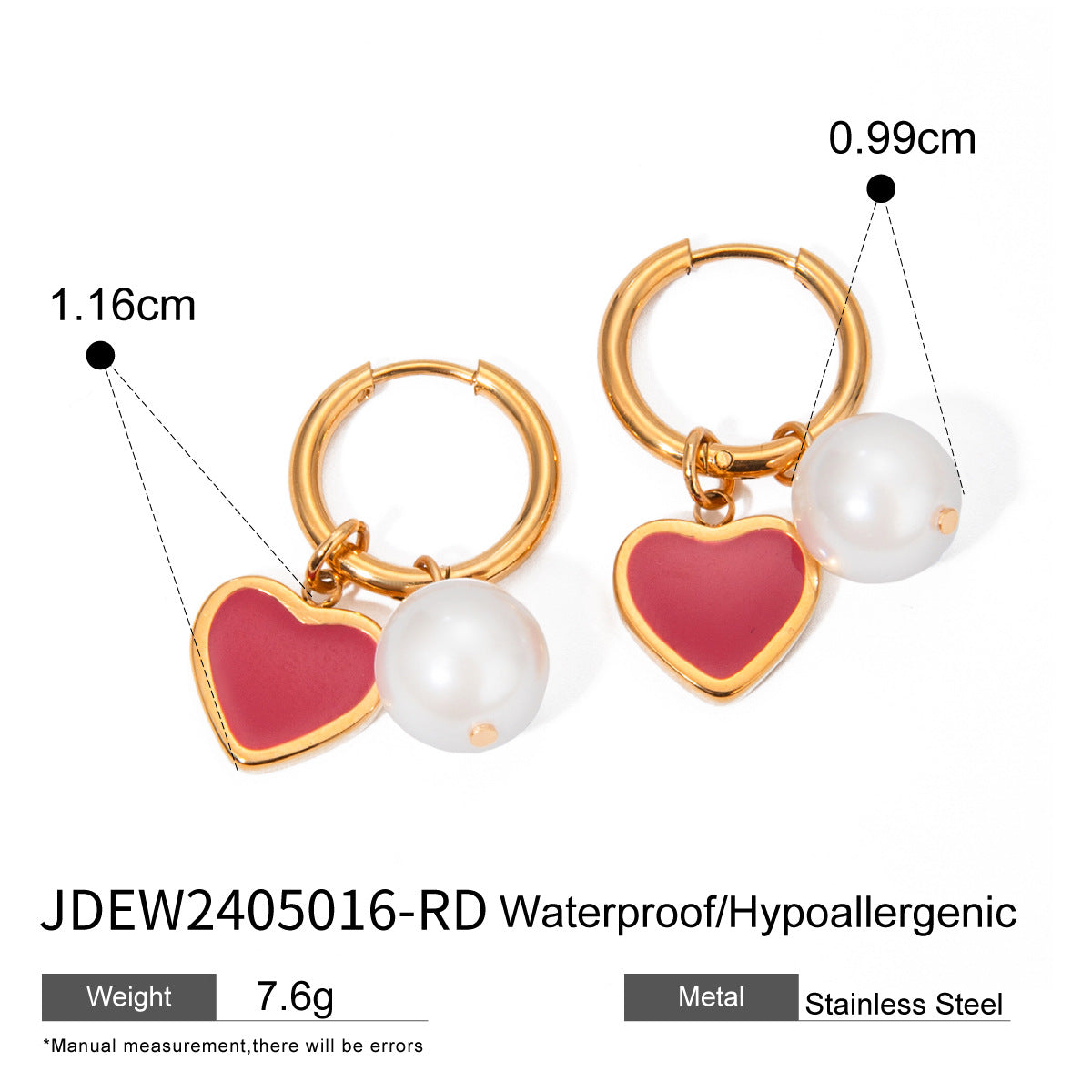 Stainless Steel Pearl Love Heart High-grade Earrings