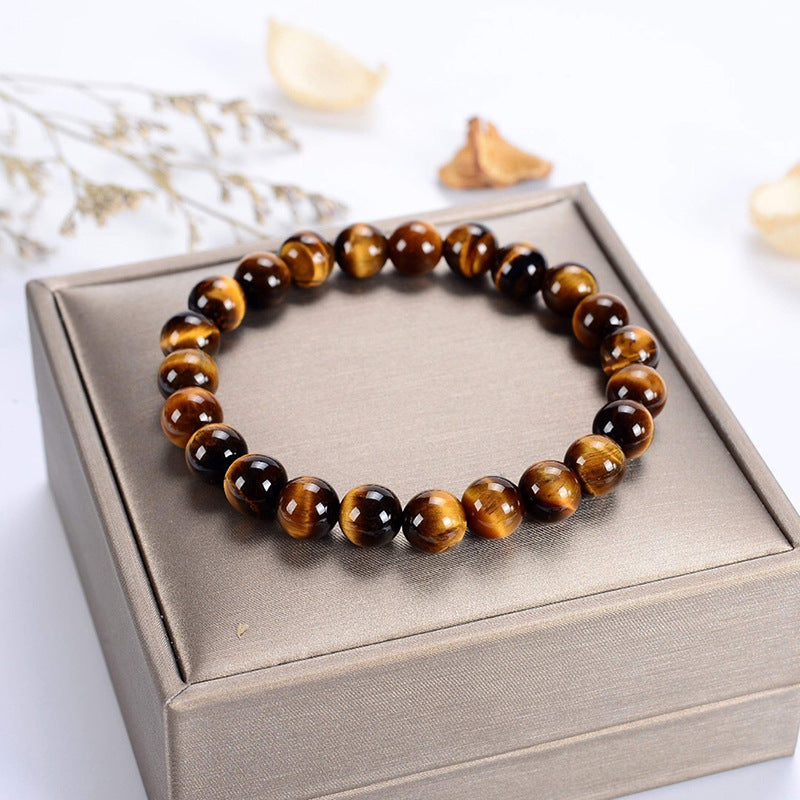 Yellow Tiger's Eye Elastic Beaded Wood Bracelets