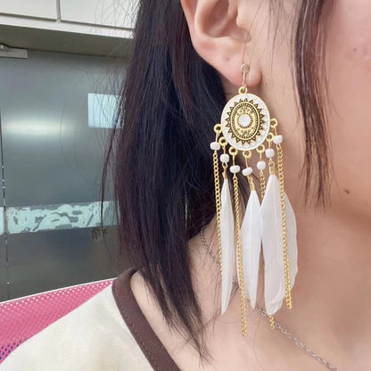 Women's Long Feather For Retro Chain Your Earrings