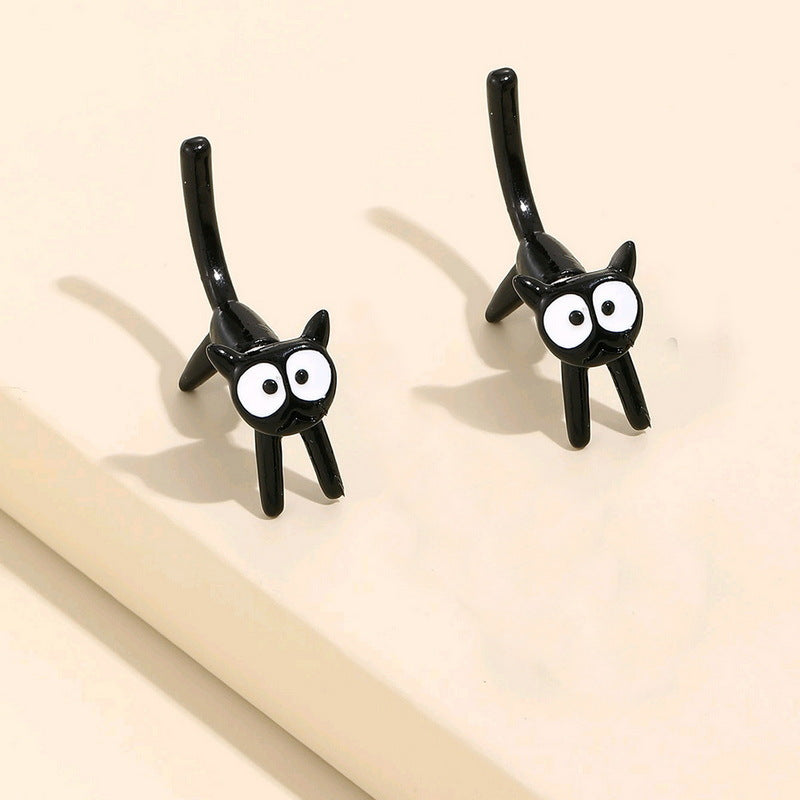 Kitty Interspersed Personality Hanging On Back Earrings