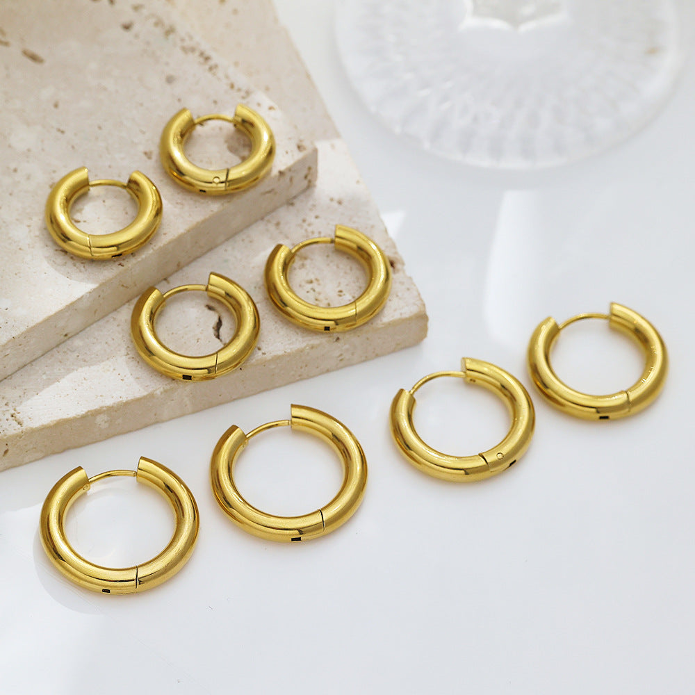 Women's Steel Ear Gold-plated Hollow Clip Round Earrings