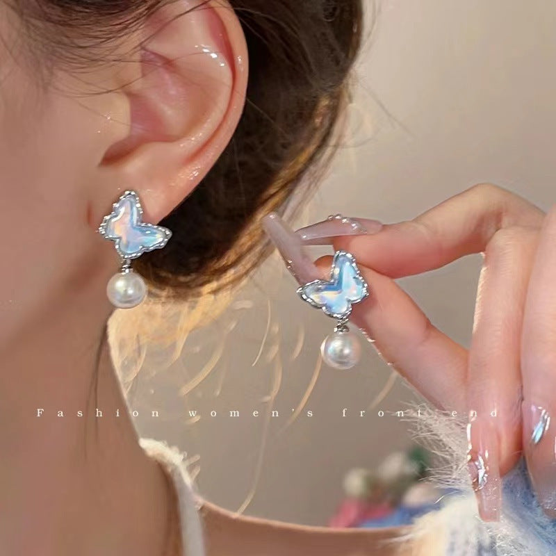 Fairy Blue Tassel Butterfly High Sense Earrings