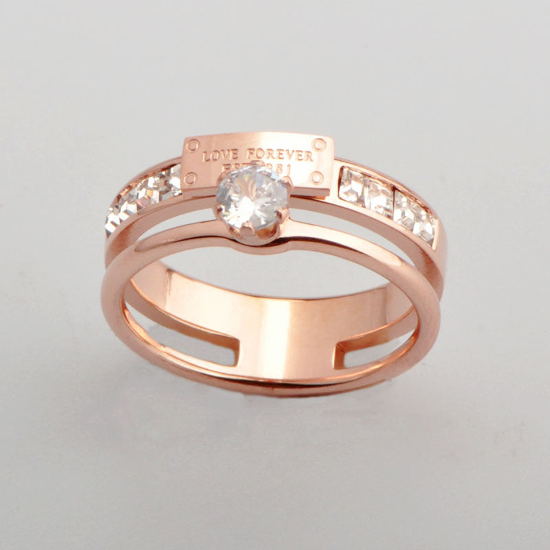 Retro Diamond Index Finger Female Rose Gold Plated Rings