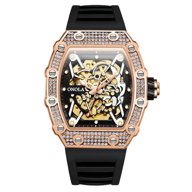 Men's Full Diamond Automatic Watch Silicone Band Mechanical Watches
