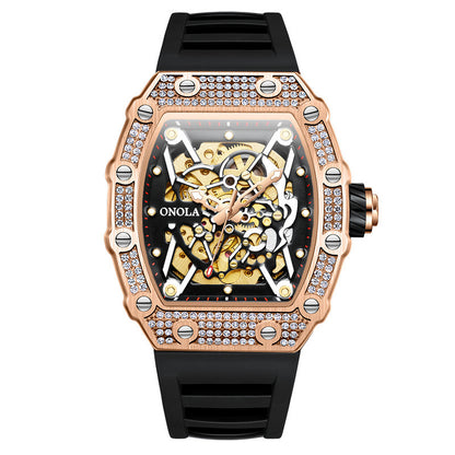 Men's Full Diamond Automatic Watch Silicone Band Mechanical Watches
