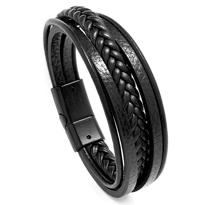 Men's Fashion Vintage Weave Leather Simple Alloy Bracelets