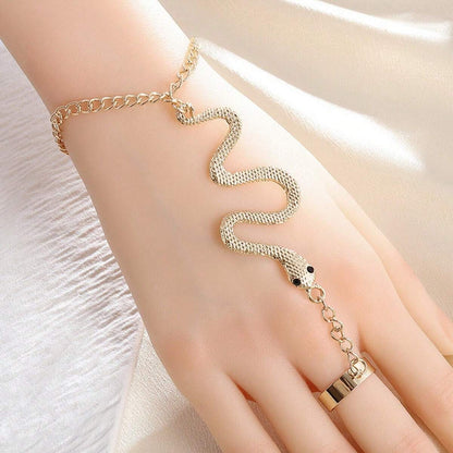 Women's Punk Snake-shaped Armband Finger Chain Integrated Rings