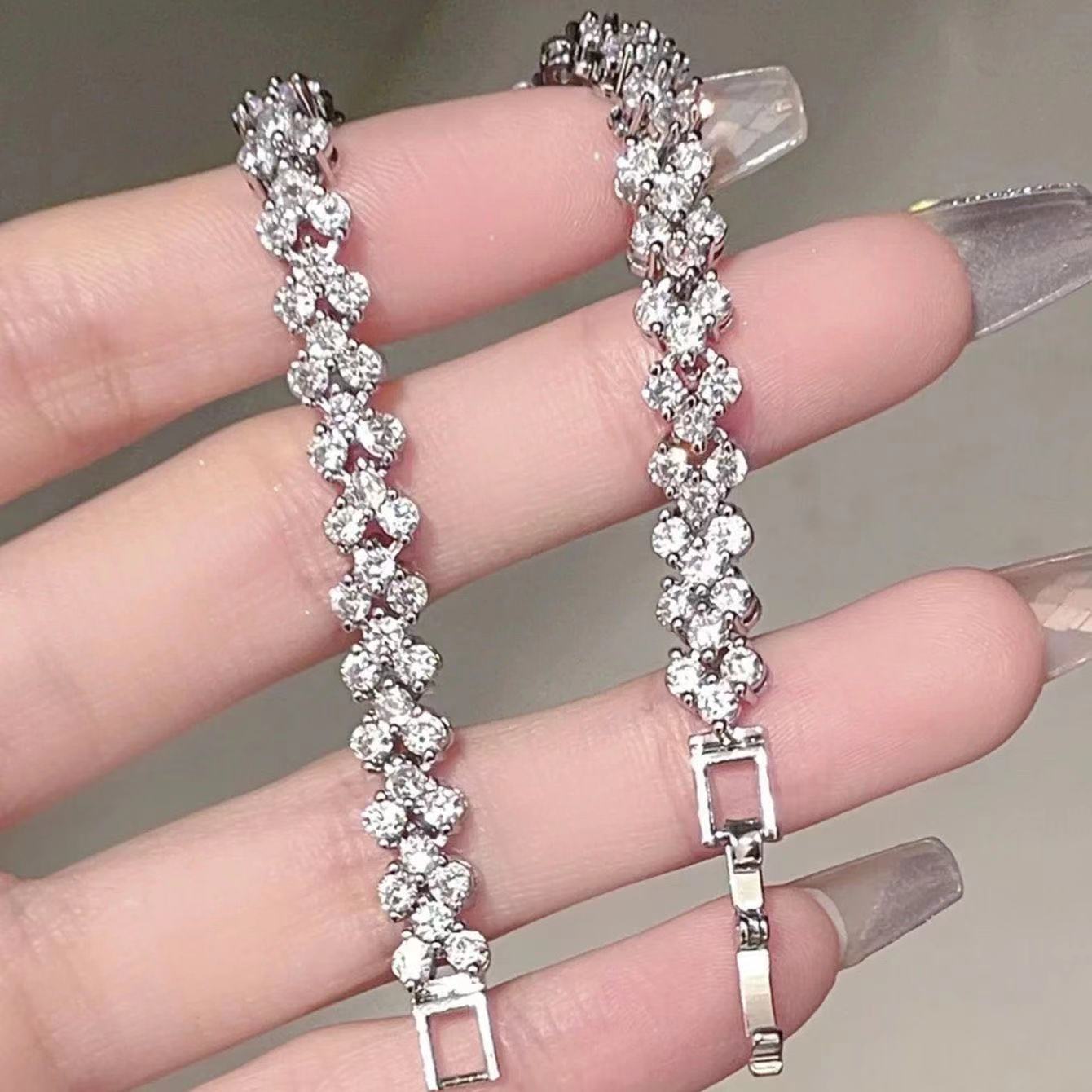 Roman Crystal Natural Zircon Full Diamond Bracelets