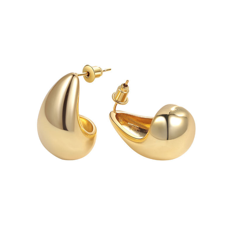 Fashion Style Metal Glossy Surface Water Drop Bean-shaped Earrings