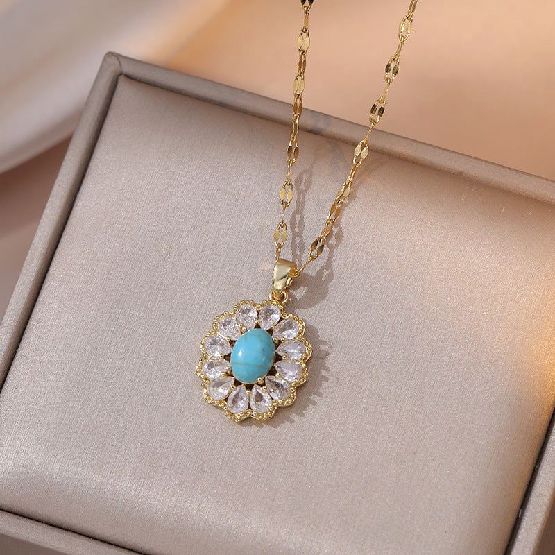 Women's Inlaid White Zircon Stone Flower Rhinestone Necklaces