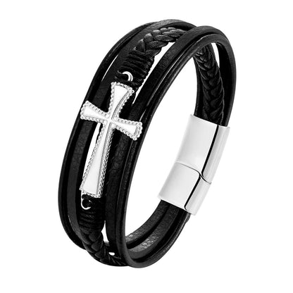 Men's Fashion Leather Rope Hand-woven Titanium Steel Bracelets