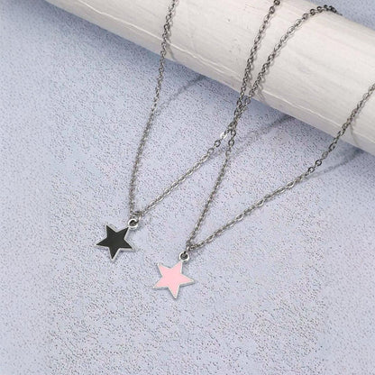 Pink Black Five-pointed Star Clavicle Chain Necklaces