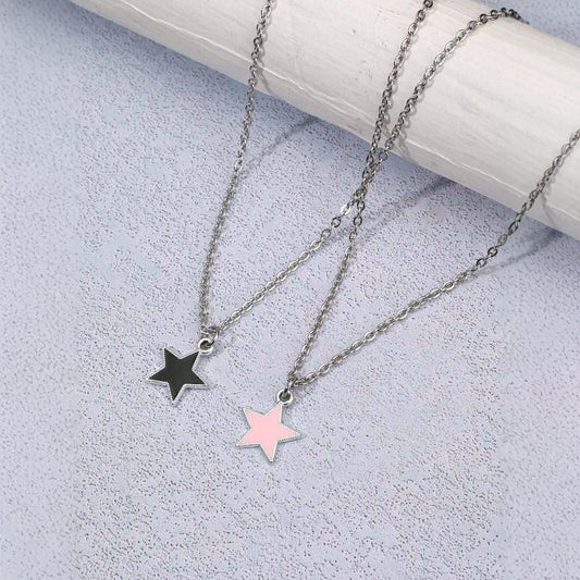 Pink Black Five-pointed Star Clavicle Chain Necklaces