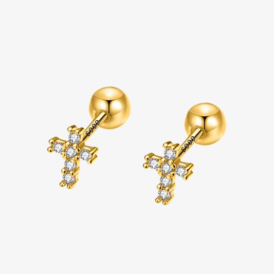 Sier Cross Diamond Screw Before Sleep Earrings